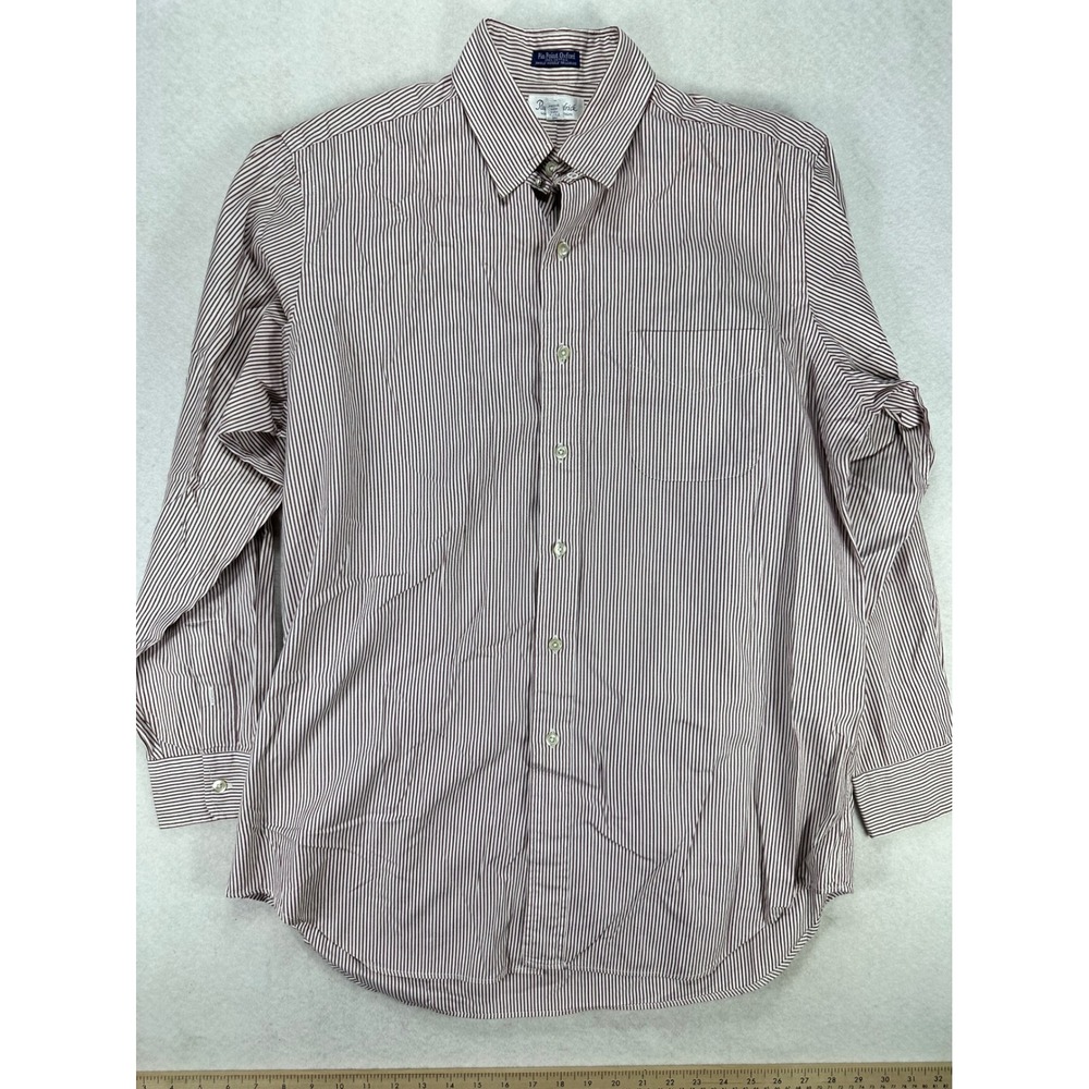 Paul Fredrick Mens Pin Point Oxford Shirt 16-34 Burgundy White Stripe Cotton USA